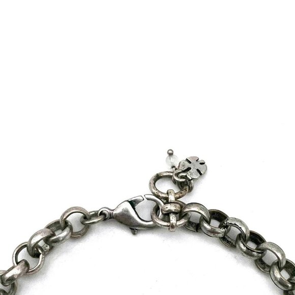 Lucky Brand Faux Turquoise Chain Link Chunky Bracelet Silver Tone Signed 7" - Picture 3 of 3